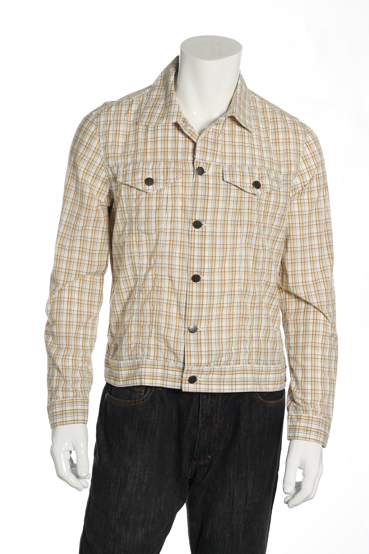 24 Standard Mens Yellow Plaid Cotton Short Length Jacket