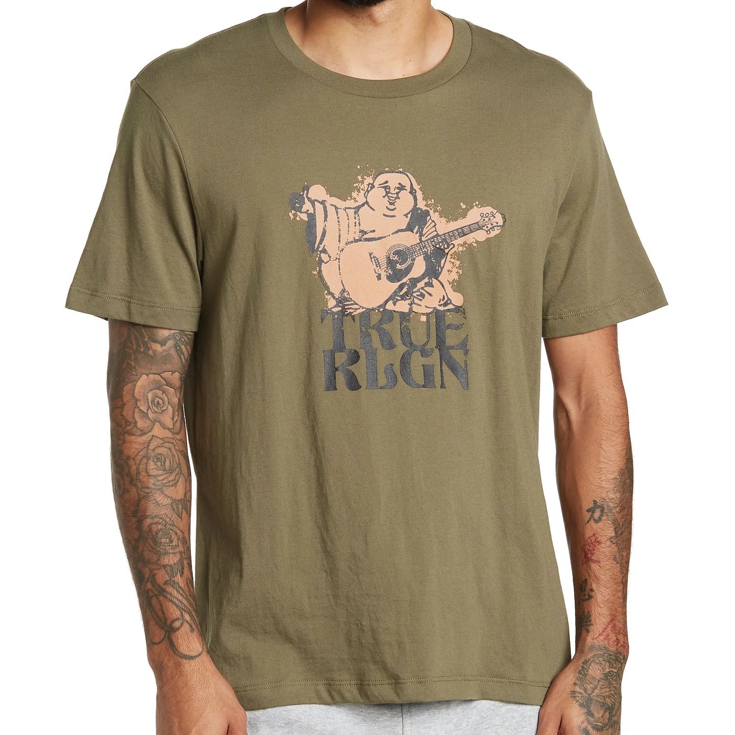 True Religion Mens Kalamata Buddha Graphic Crewneck T-Shirt