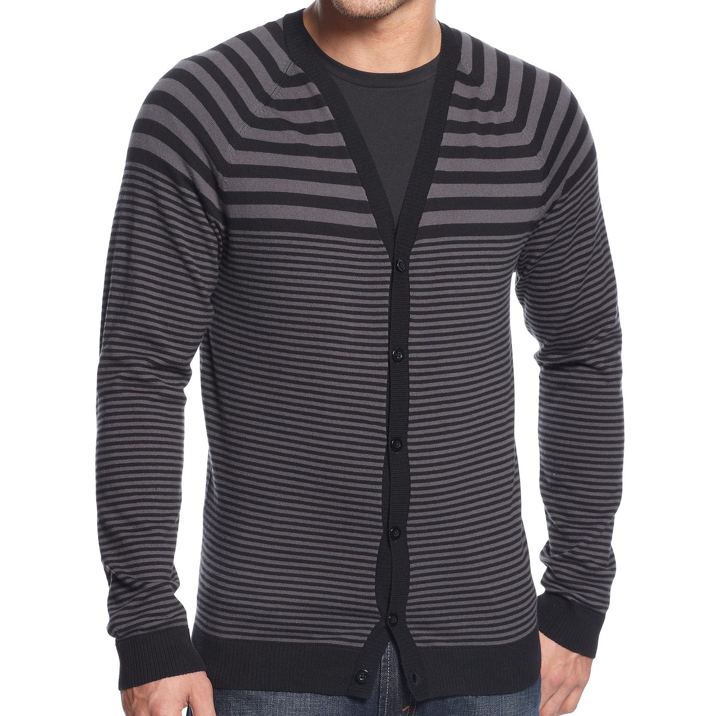 Alfani Mens Neo Navy Combo Horizontal Striped Cardigan Sweater