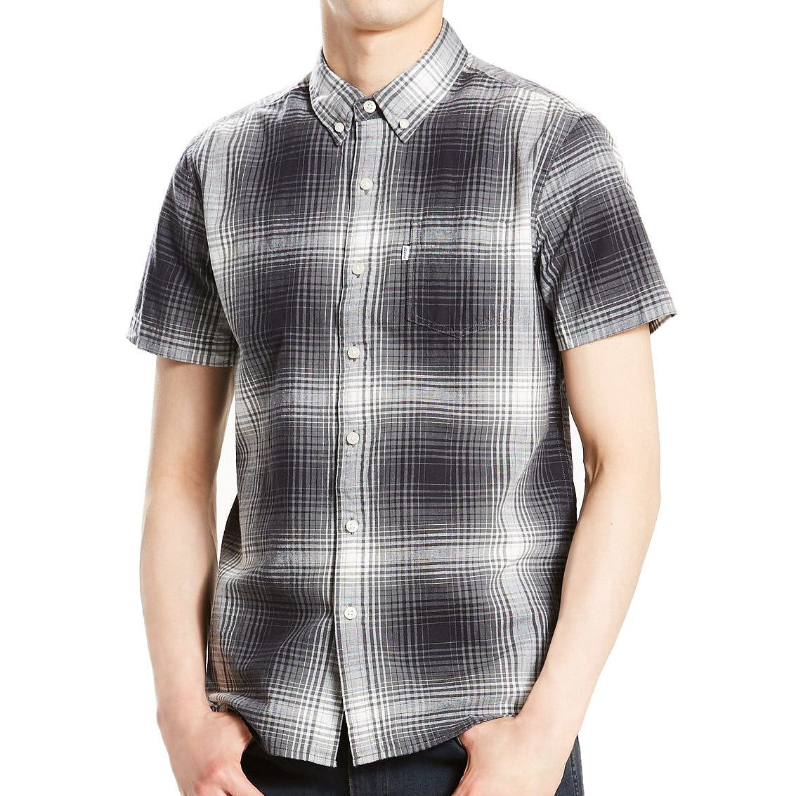 Levis Men's Classic Gray Plaid One Pocket Button Down Sport Shirt