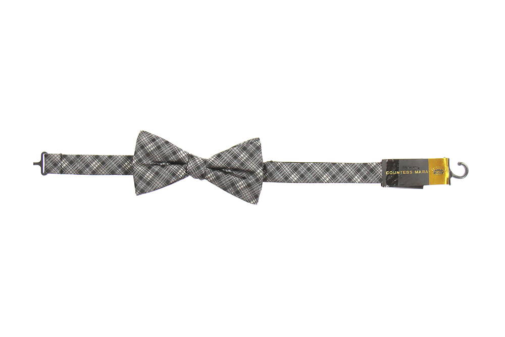 Countess Mara Men's Gray Plaid Pre-Tied Bow Tie