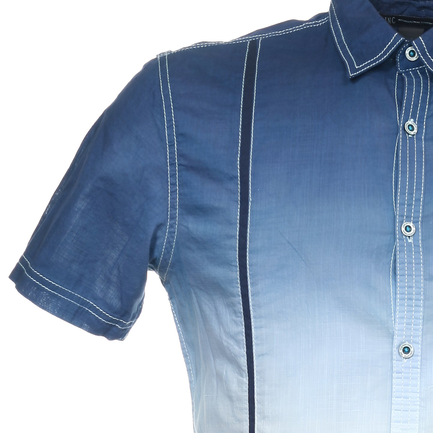 INC Intl Concepts Men’s Short Sleeve Blue White Gradient Shirt Button Front