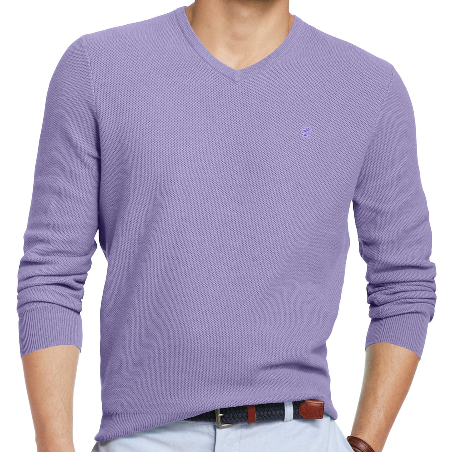 Izod Men's Sweet Laverndar Cotton Knit Pullover V-Neck Sweater