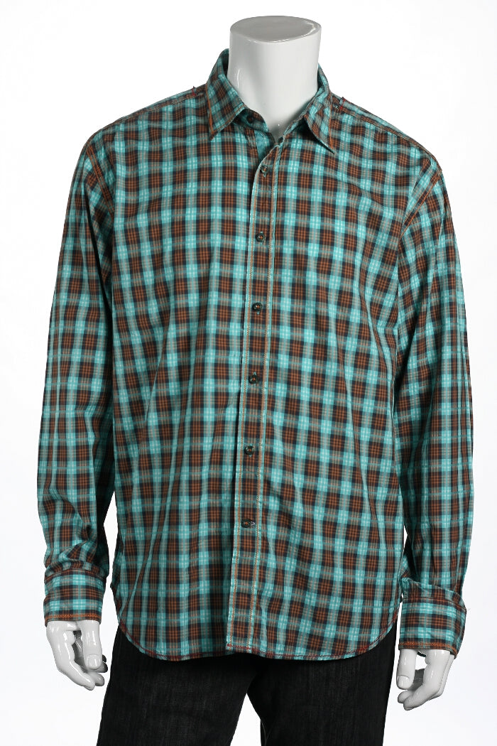 EQ by Equilibrio Men's Aqua Button Down Shirt