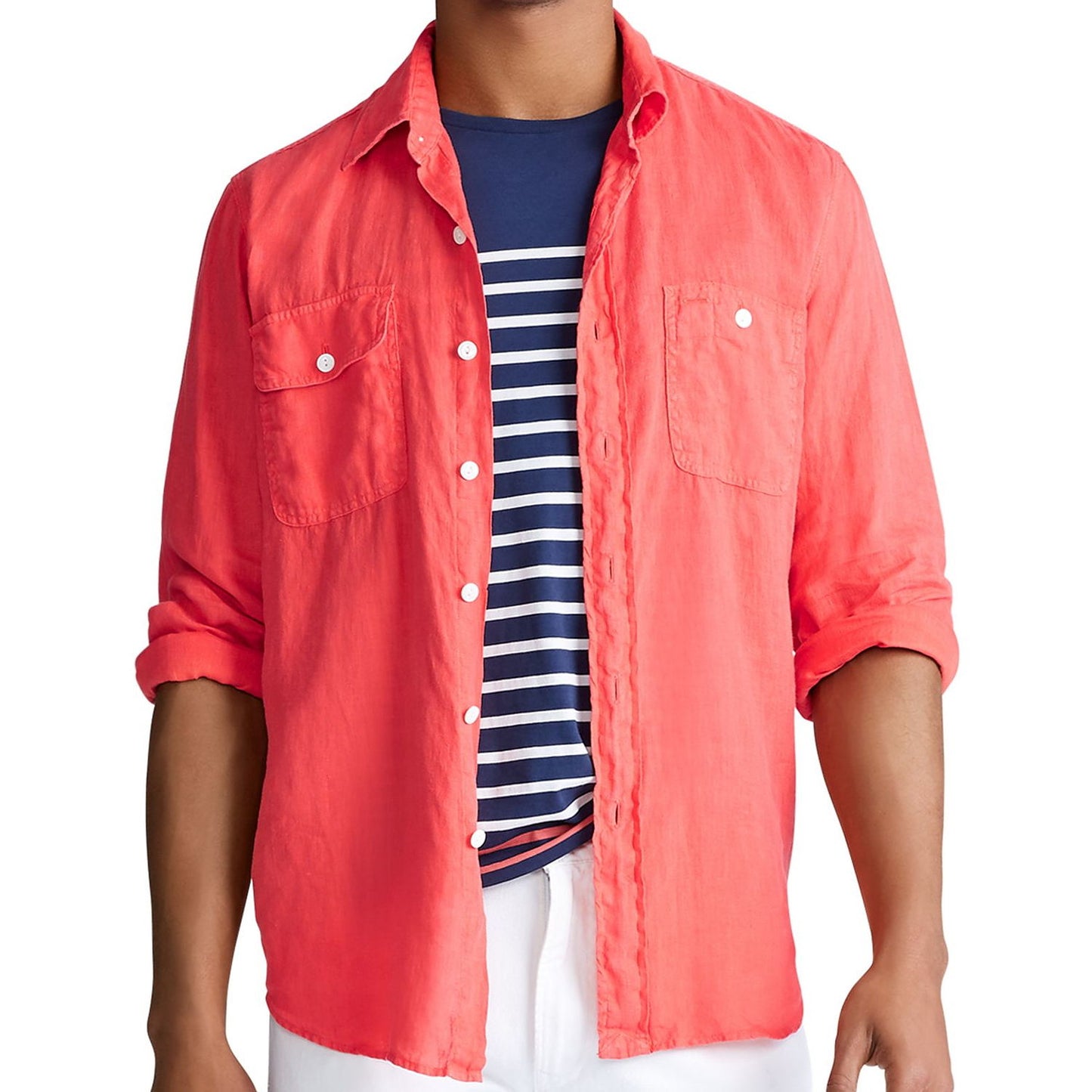 Polo Ralph Lauren Mens Pink Classic Fit Linen Button Down Shirt