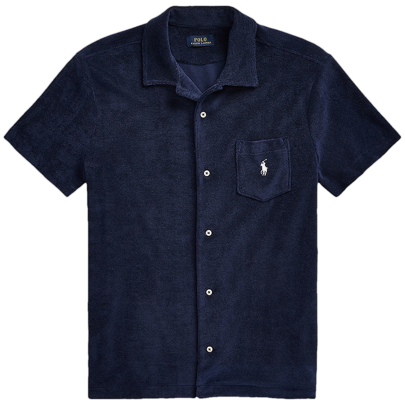 Polo Ralph Lauren Men's Navy Short Sleeve Terry Cloth Camp Shirt