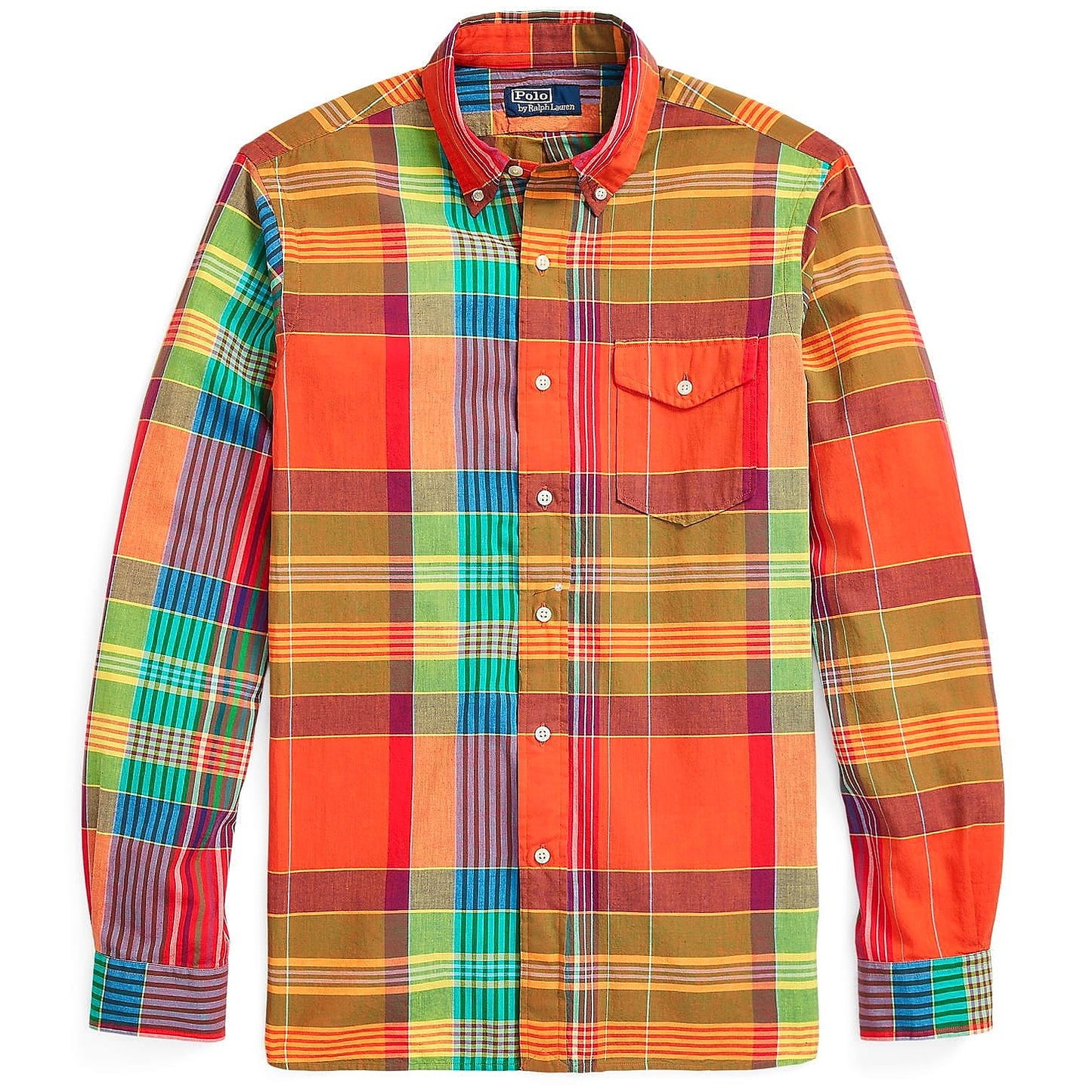 Polo Ralph Lauren Men's Classic Fit Orange Multi Plaid Button Down Madras Shirt