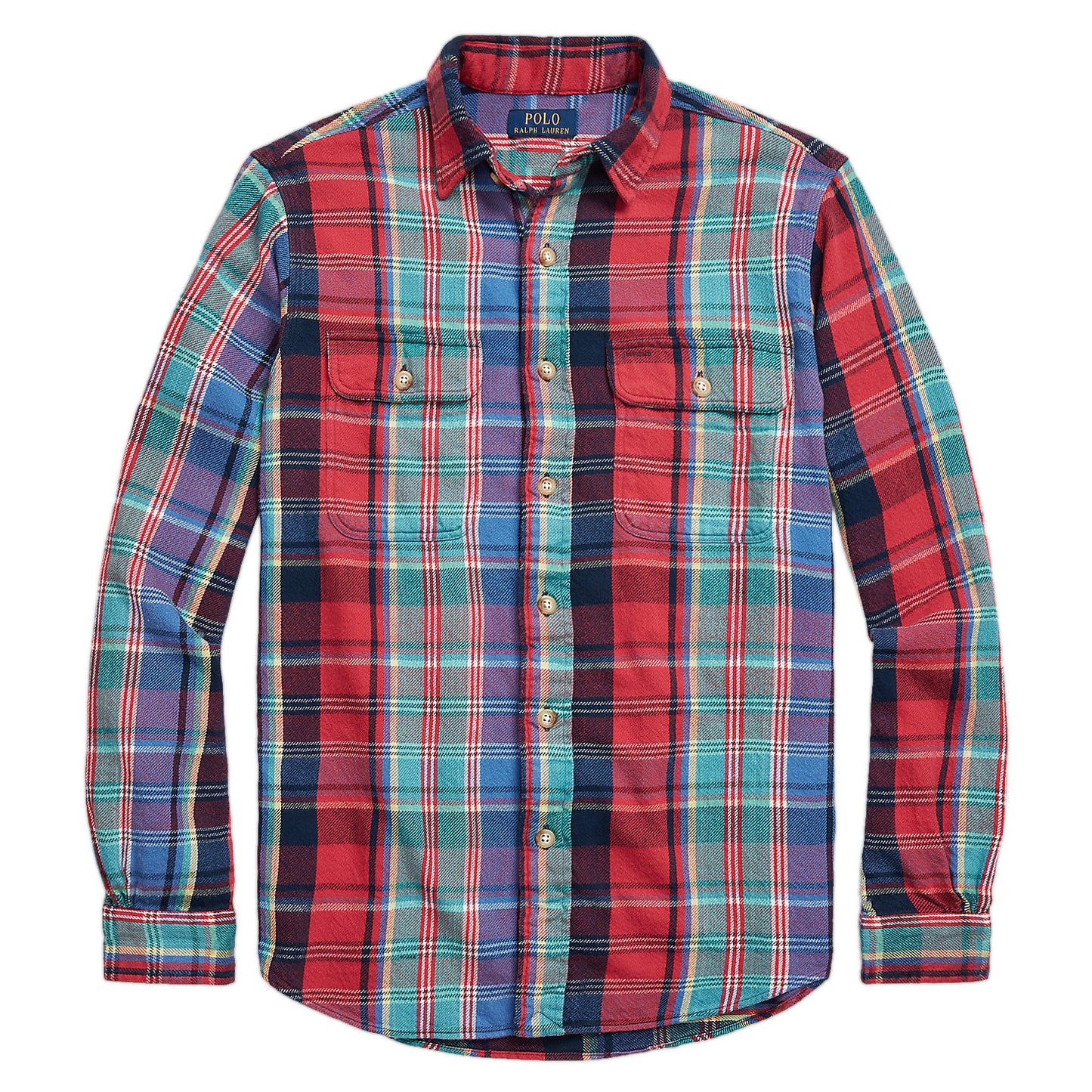 Polo Ralph Lauren Men's Red Multi Plaid Custom Fit Flannel Button Down Shirt