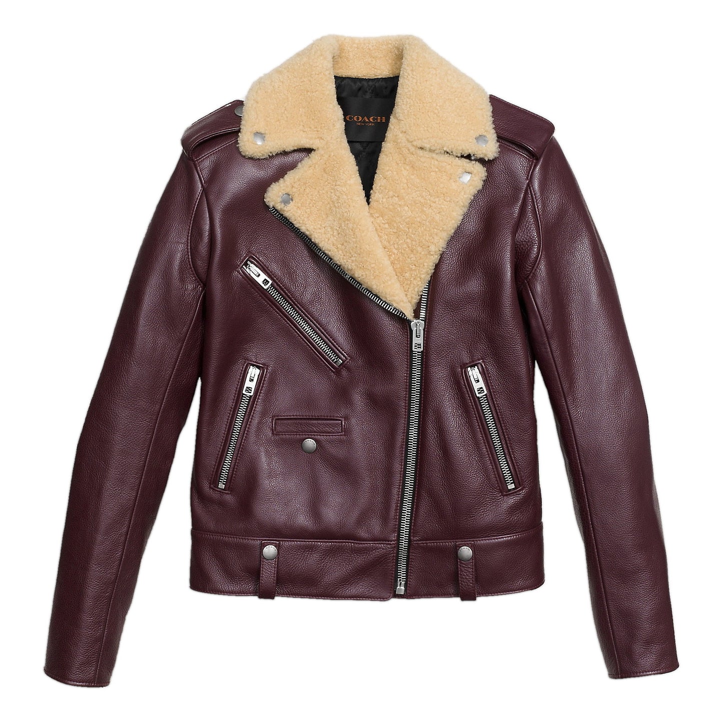 Coach Boys Biker Women's Burgundy Italian Shearling & Leather Jacket