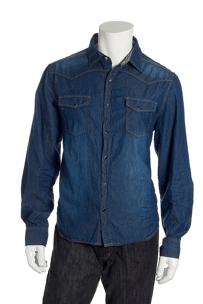 X-Ray Jeans Denim Blue Solid Denim Western Shirt