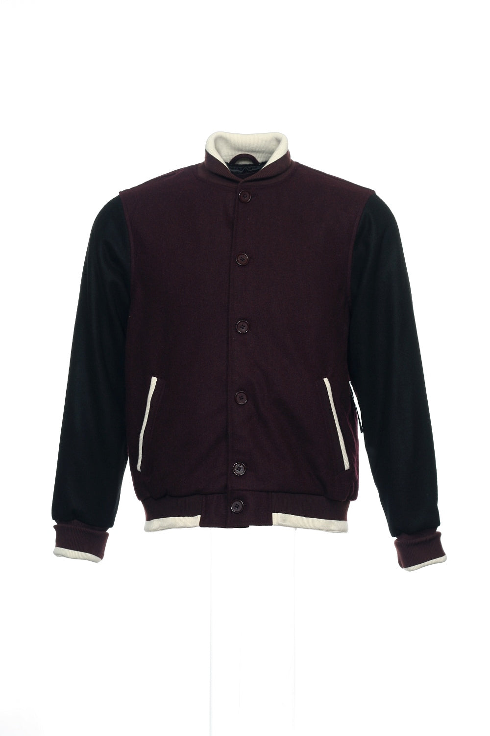 Argyleculture by Russell Simmons Men's Burgundy Color Block Letterman Jacket
