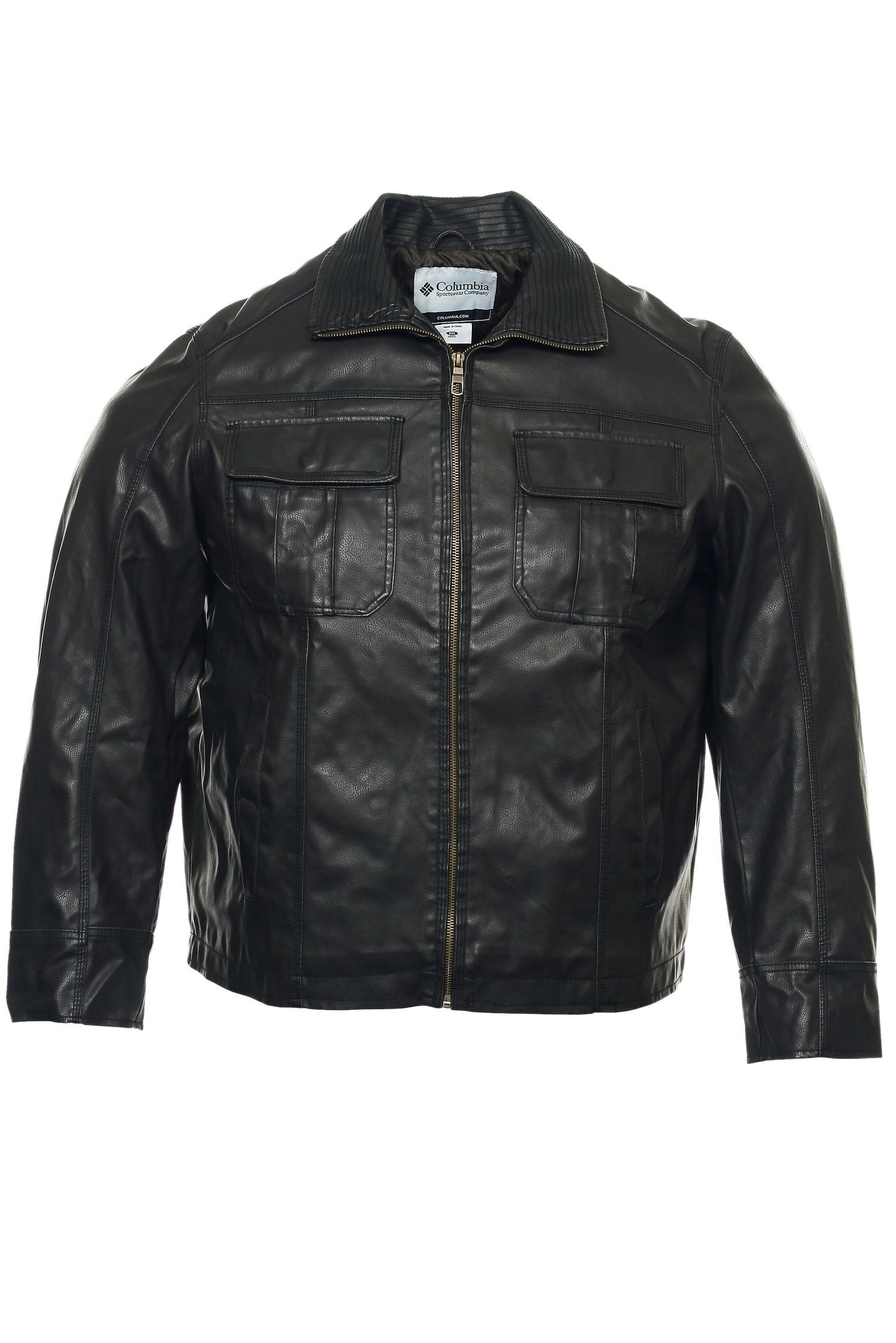 Columbia Sportswear Company Mens Brown Faux Leather Jacket