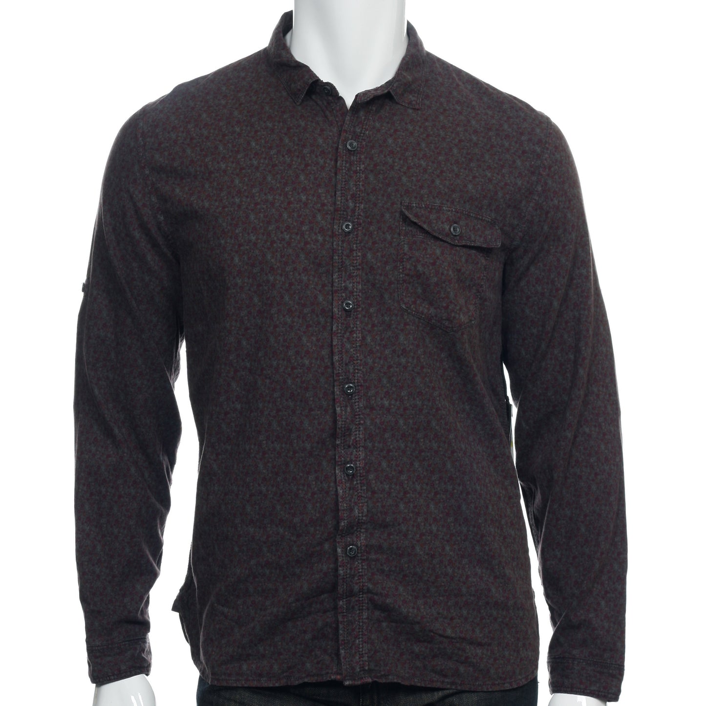 Converse Black Canvas Mens Wine Floral Tab Sleeve Button Down Shirt