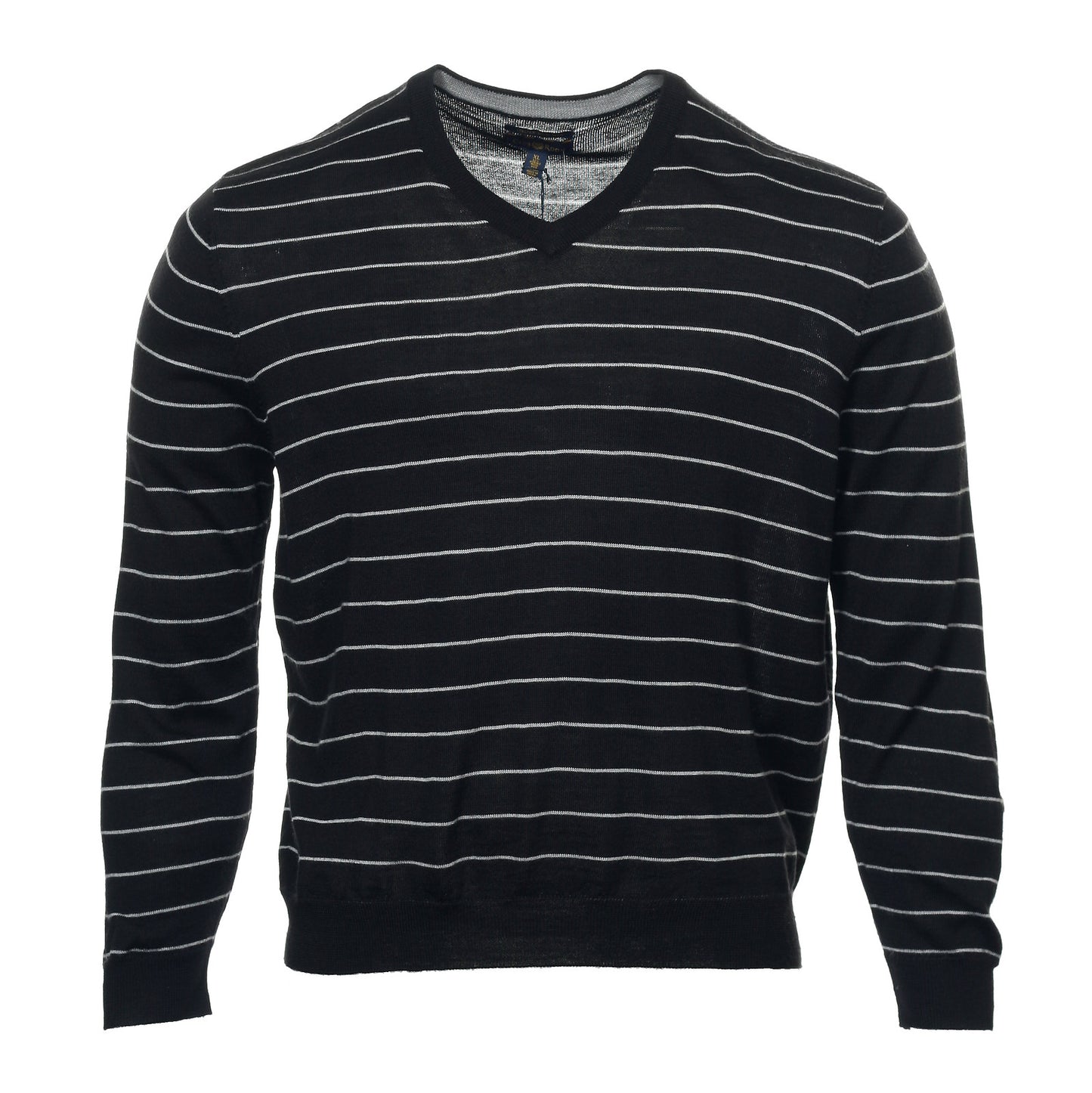 Club Room Men's Black Striped Merino Wool Blend V-Neck Sweater