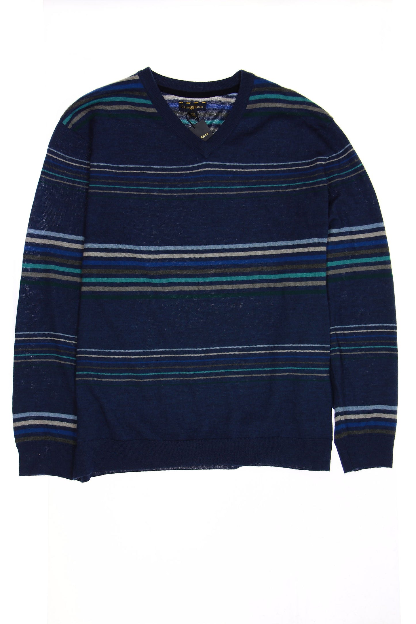 Club Room Mens Blue Striped V-Neck Sweater