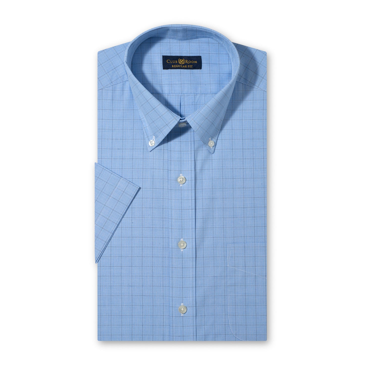 Club Room Mens Blue Glen Plaid Short Sleeve Regular Fit Button Down Shirt