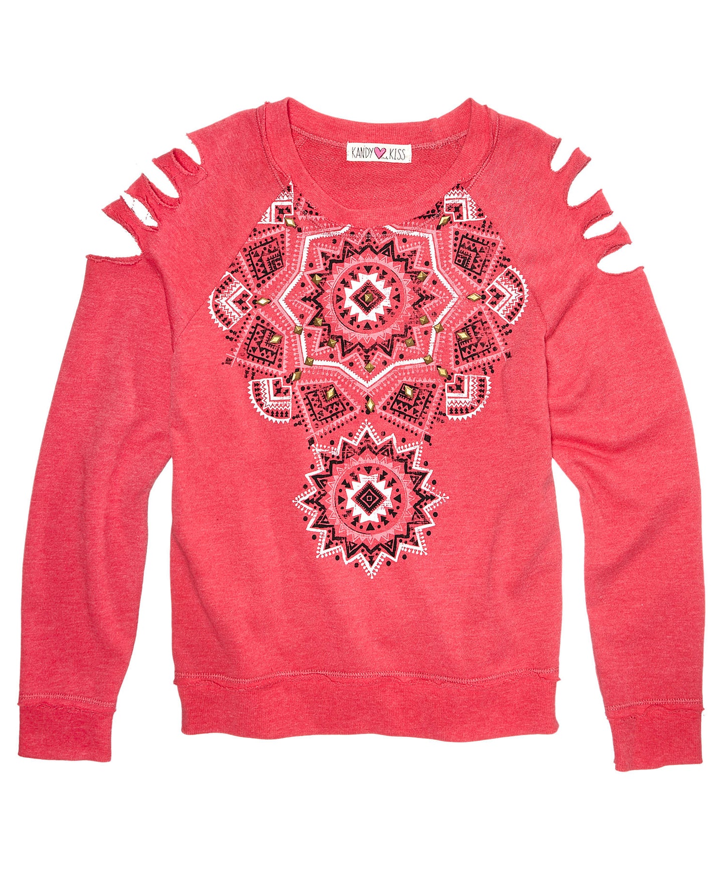Kandy Kiss Girls Shredded-Sleeve Graphic Top Slash Sweatshirt