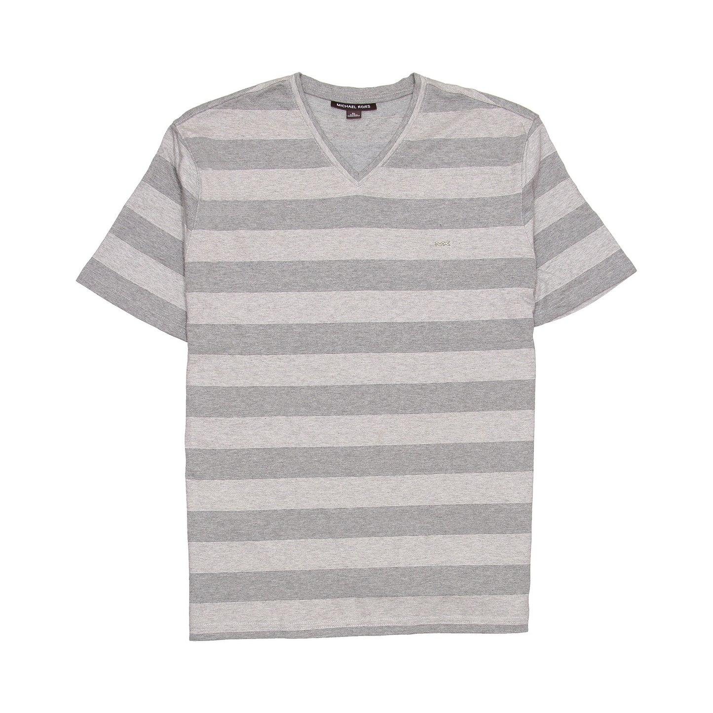 Michael Kors Mens Grey Wide Striped Cotton V-Neck T-Shirt