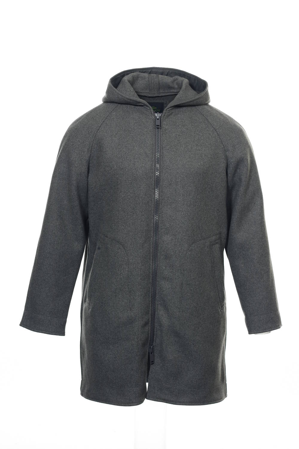 Lacoste Men's Gray Heather Wool Blend Hooded Overcoat
