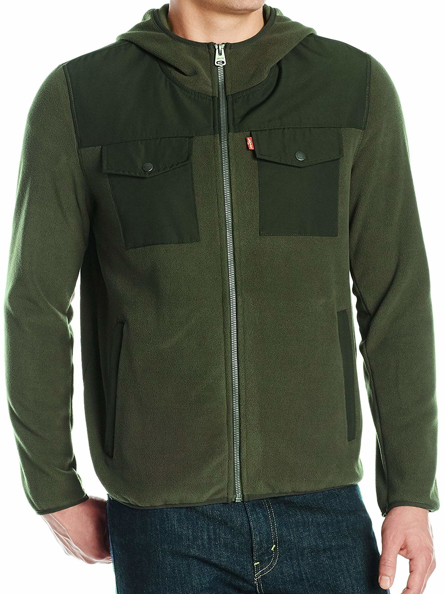 Levi's Men's Dark Olive Mixed Media Hoodied Fleece Jacket