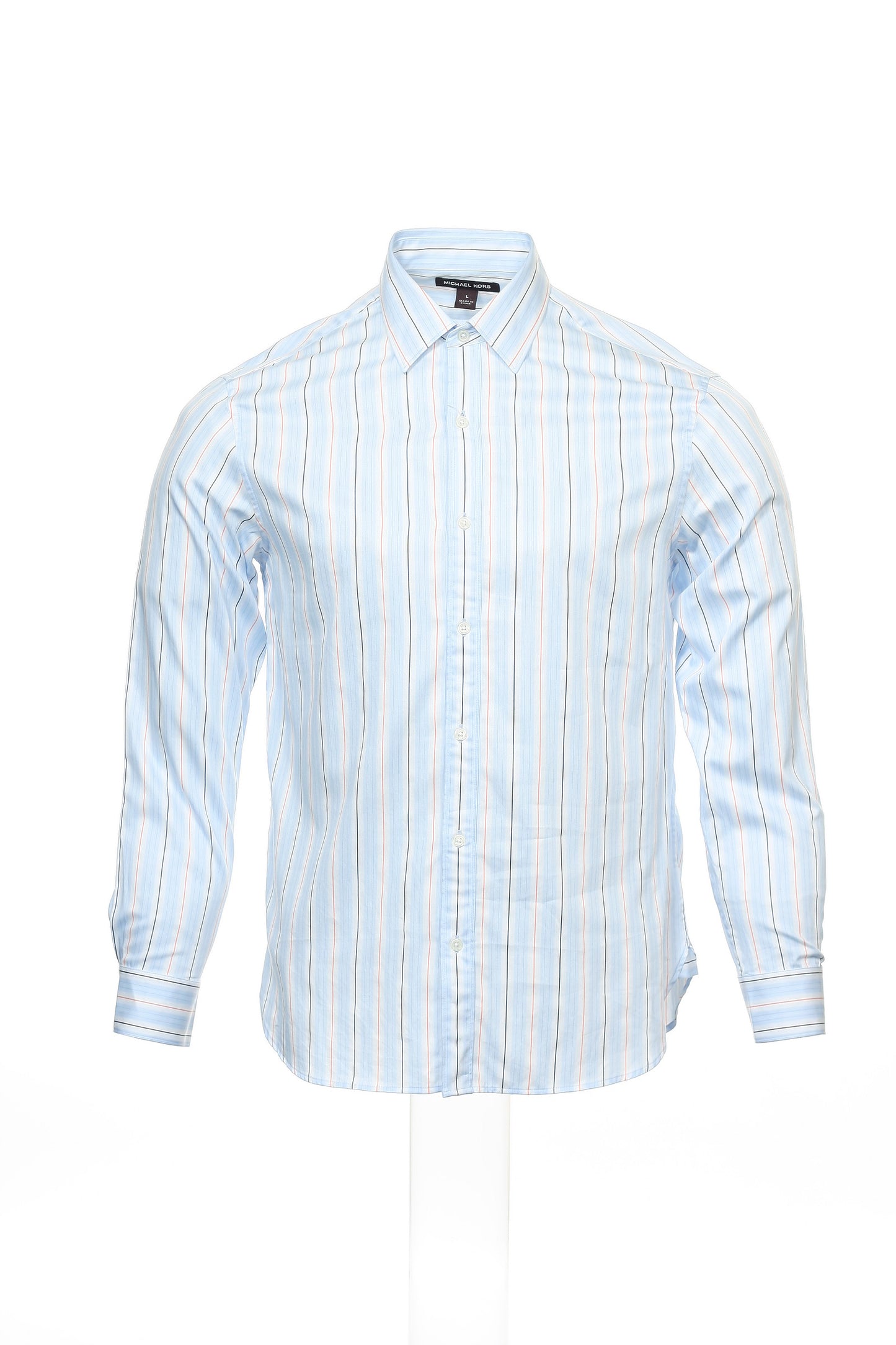 Michael Kors Mens Pale Blue Striped Cotton LS Button Down Sport Shirt