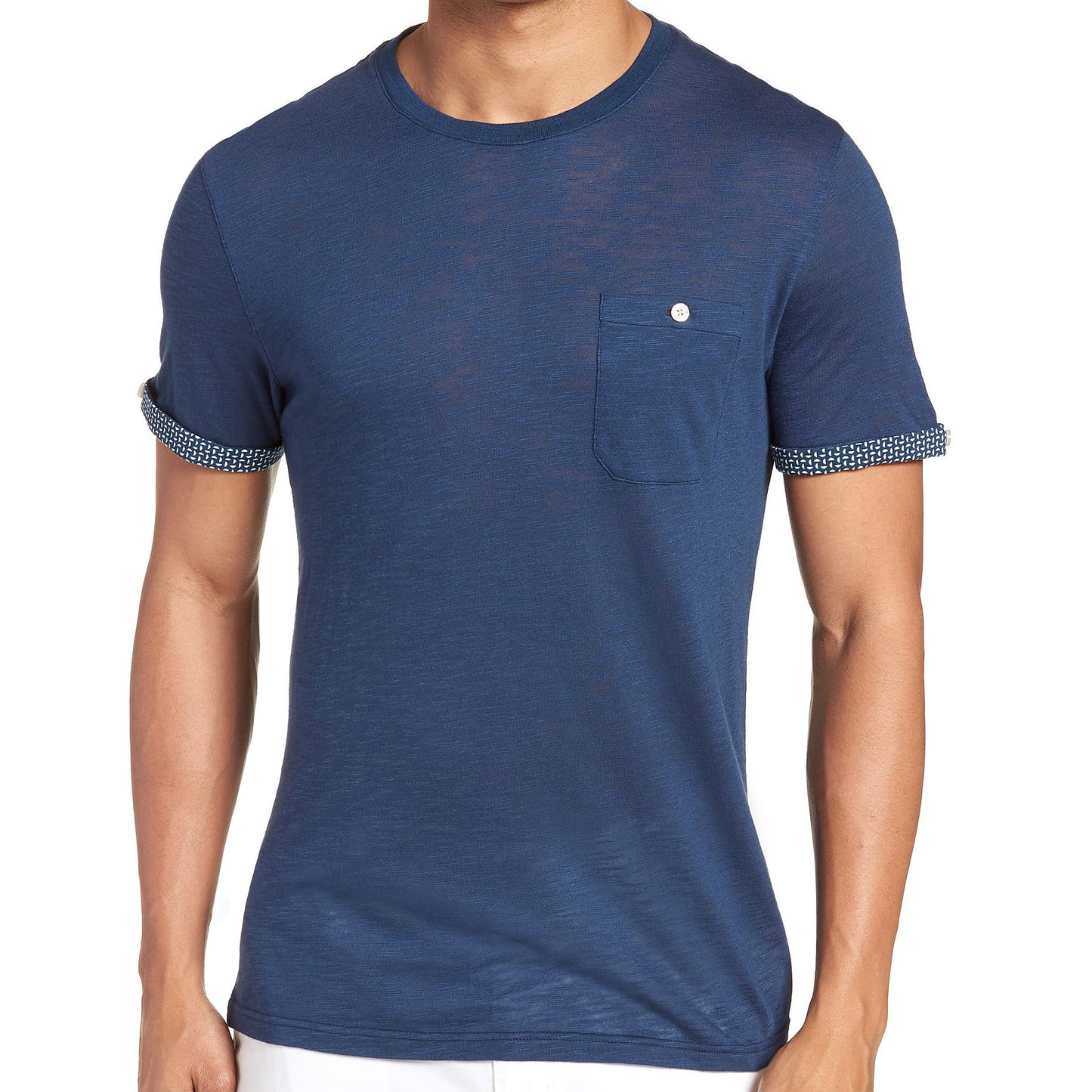Ted Baker Taxi Slub Men's Dark Blue Cotton Pocket Crew Neck T-Shirt