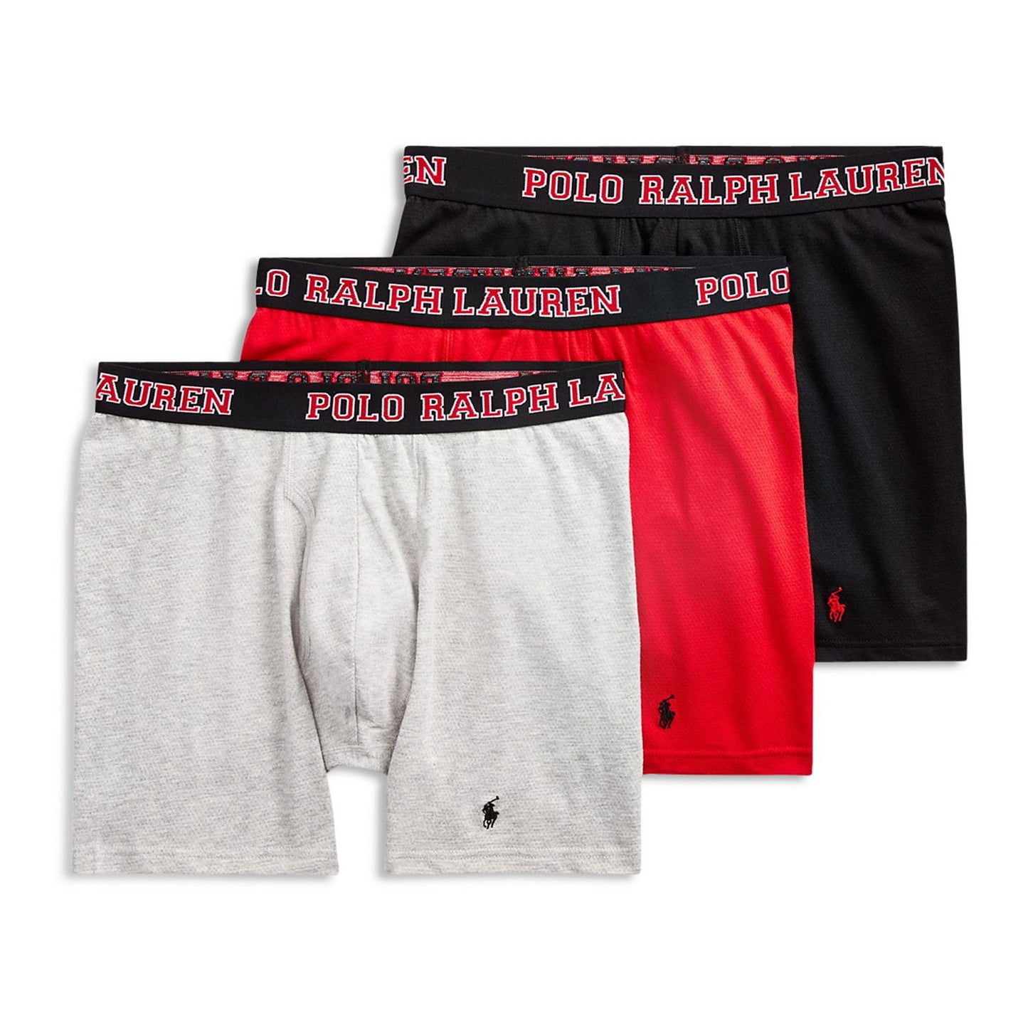 Polo Ralph Lauren Men's 3-Pack Blk/Red/Gry Breathable Wicking Boxer Briefs