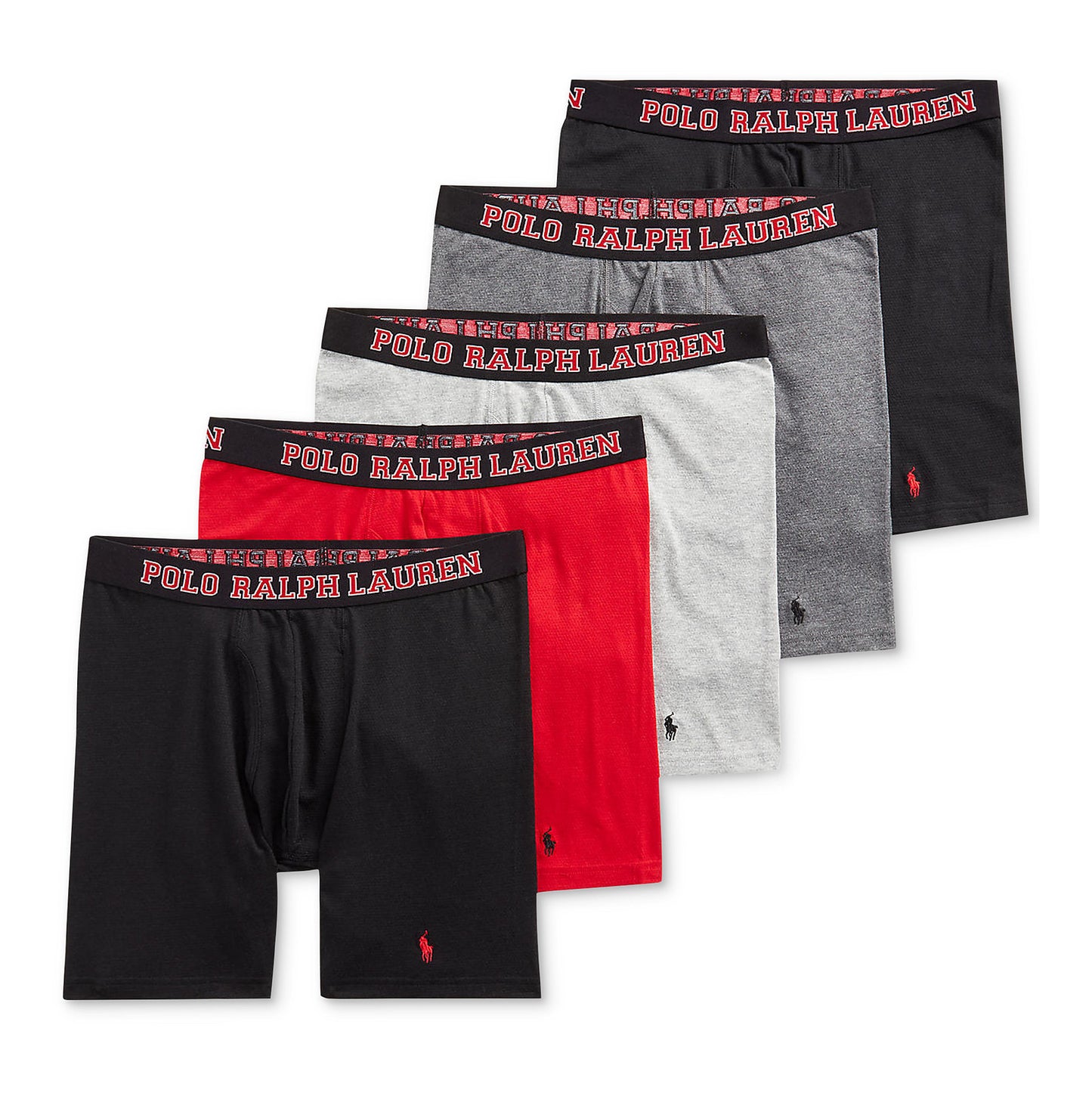 Polo Ralph Lauren Men's 5-Pack Black/Red/Gray Classic Mesh Boxer Briefs