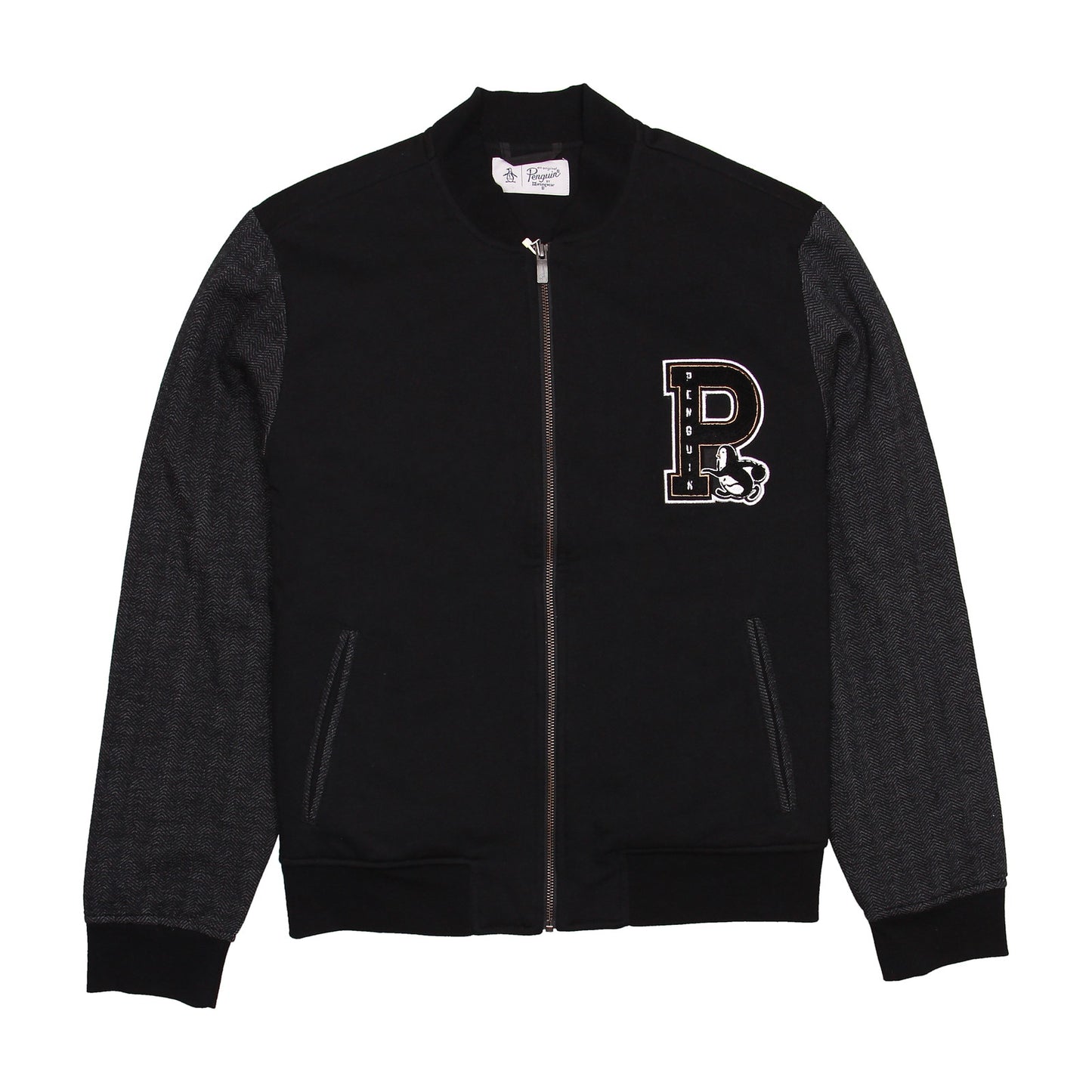 Original Penguin Men's Letterman Slim-Fit Black Varsity Jacket
