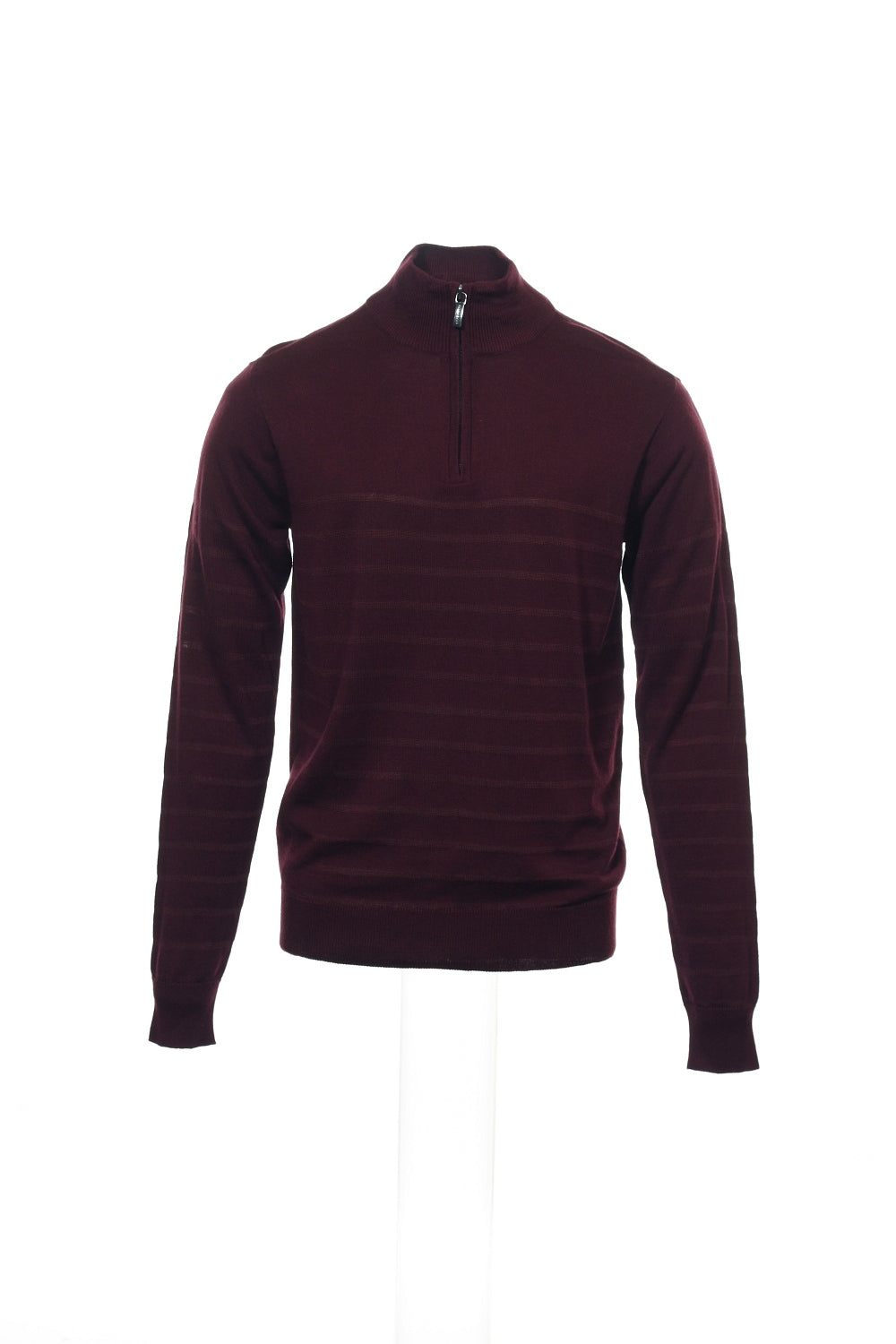 Perry Ellis Men's Wine Horizontal Striped Half Zip Sweater