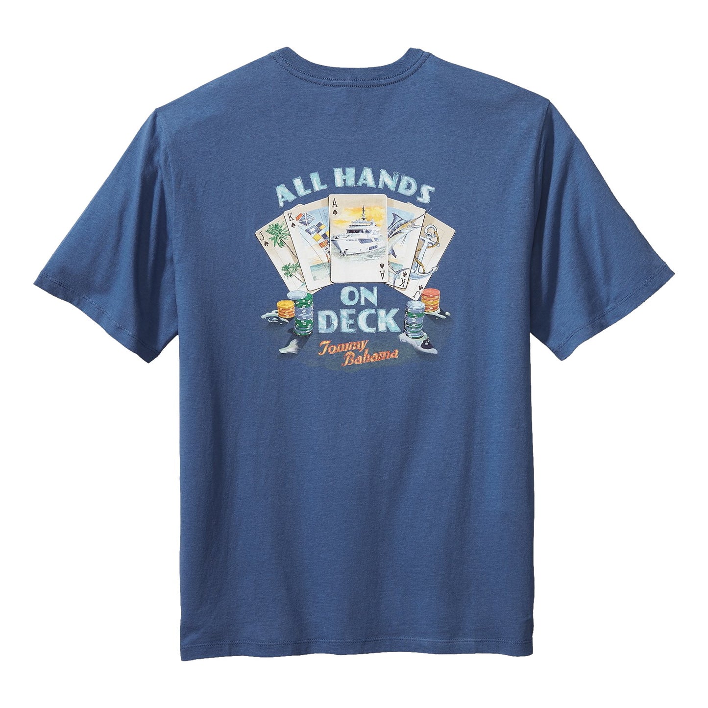 Tommy Bahama Mens Blue All Hands On Deck Graphic Cotton Crew T-Shirt