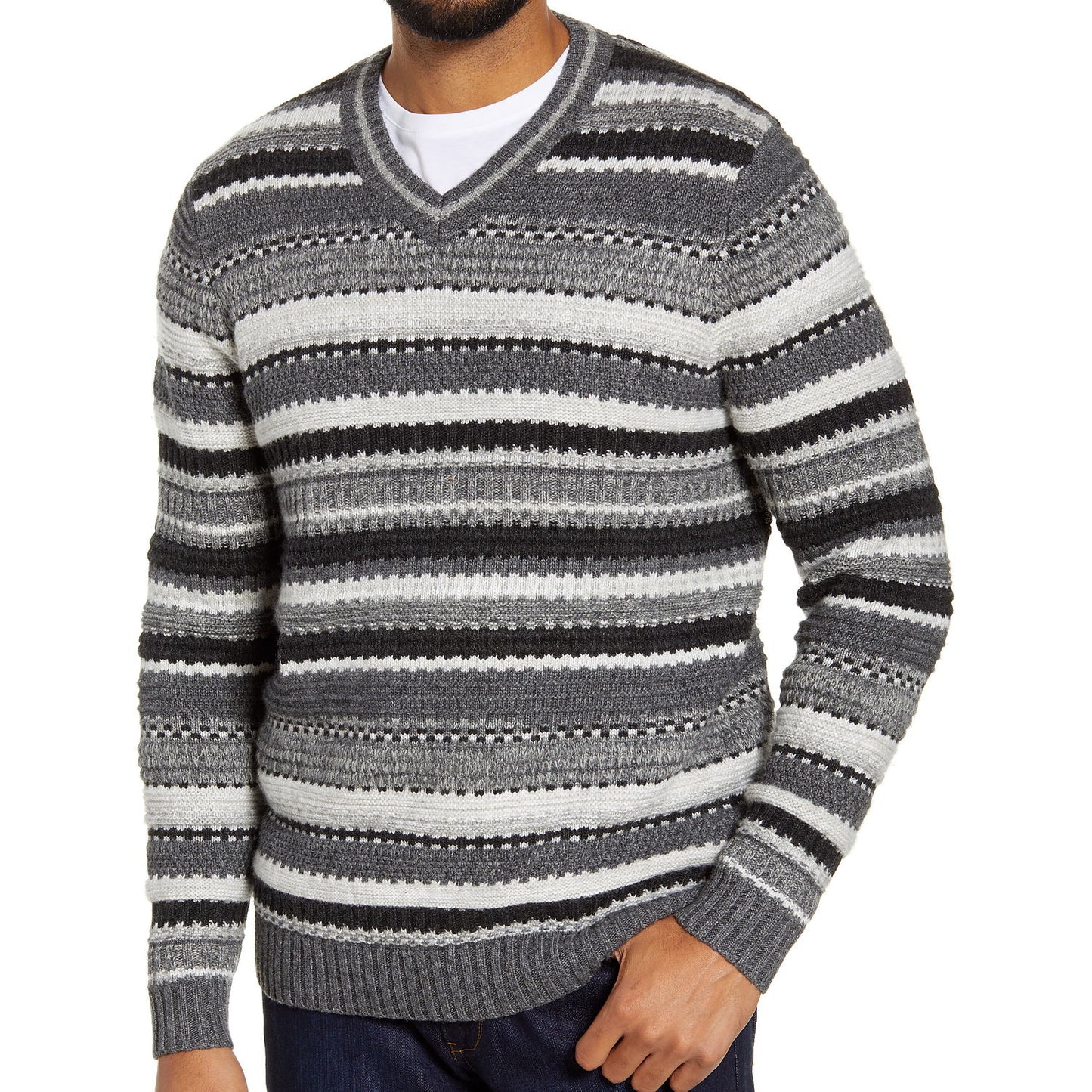 Tommy Bahama Wave Shoals Mens Grey Striped V-Neck Sweater
