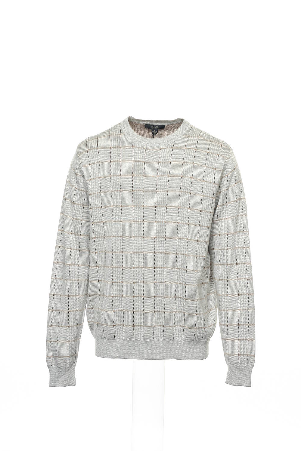 Tasso Elba Men's Gray Checked Crew Neck Sweater