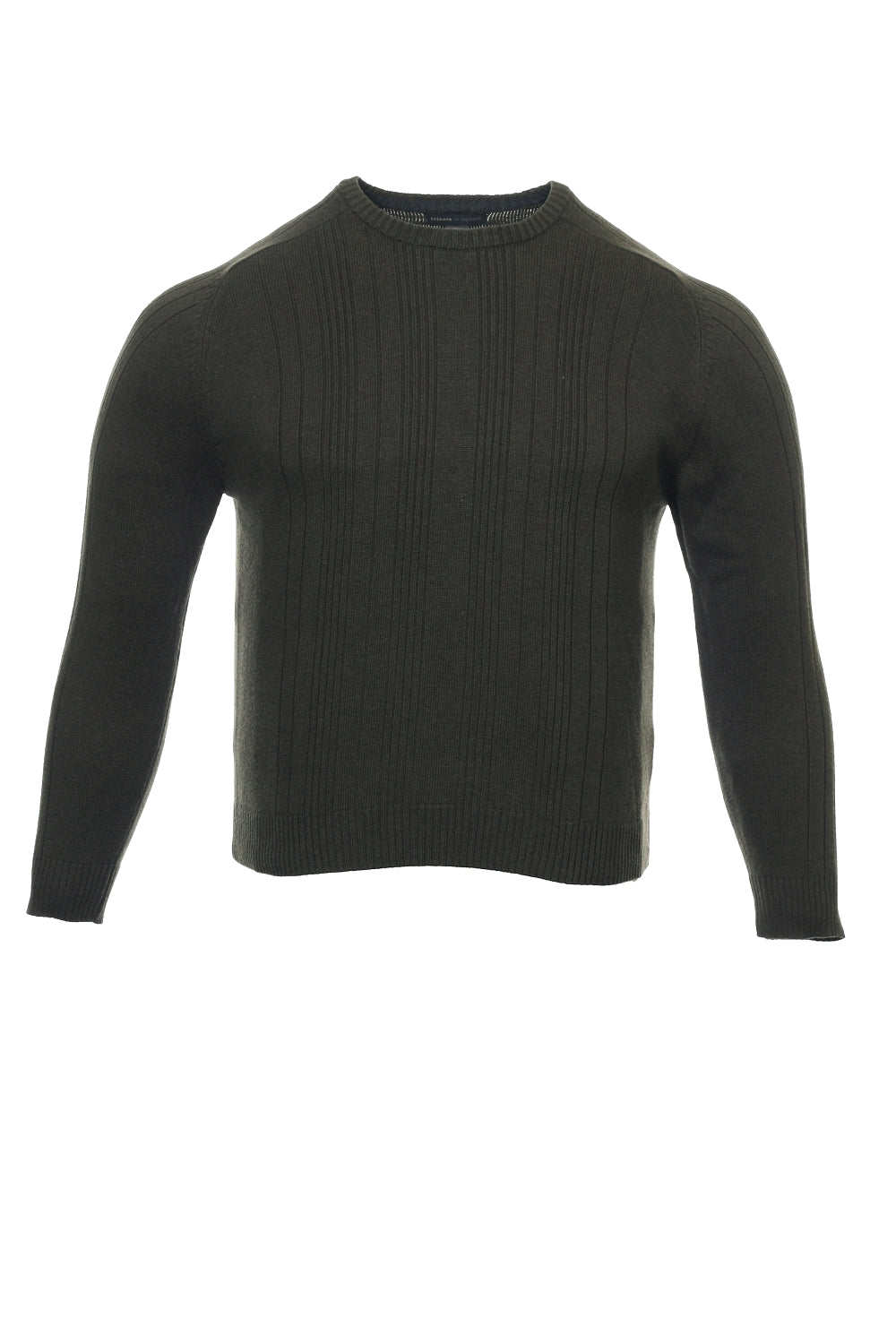 Tricots St Raphael Men's Olive Green Vertical Striped Crew Neck Sweater