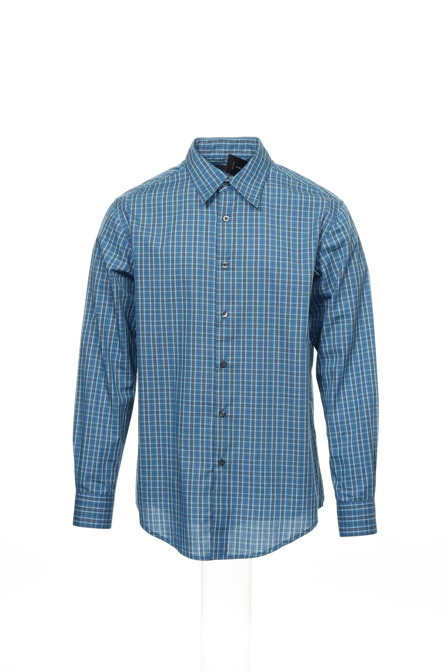 Via Europa Men's Blue Plaid Button Down Shirt