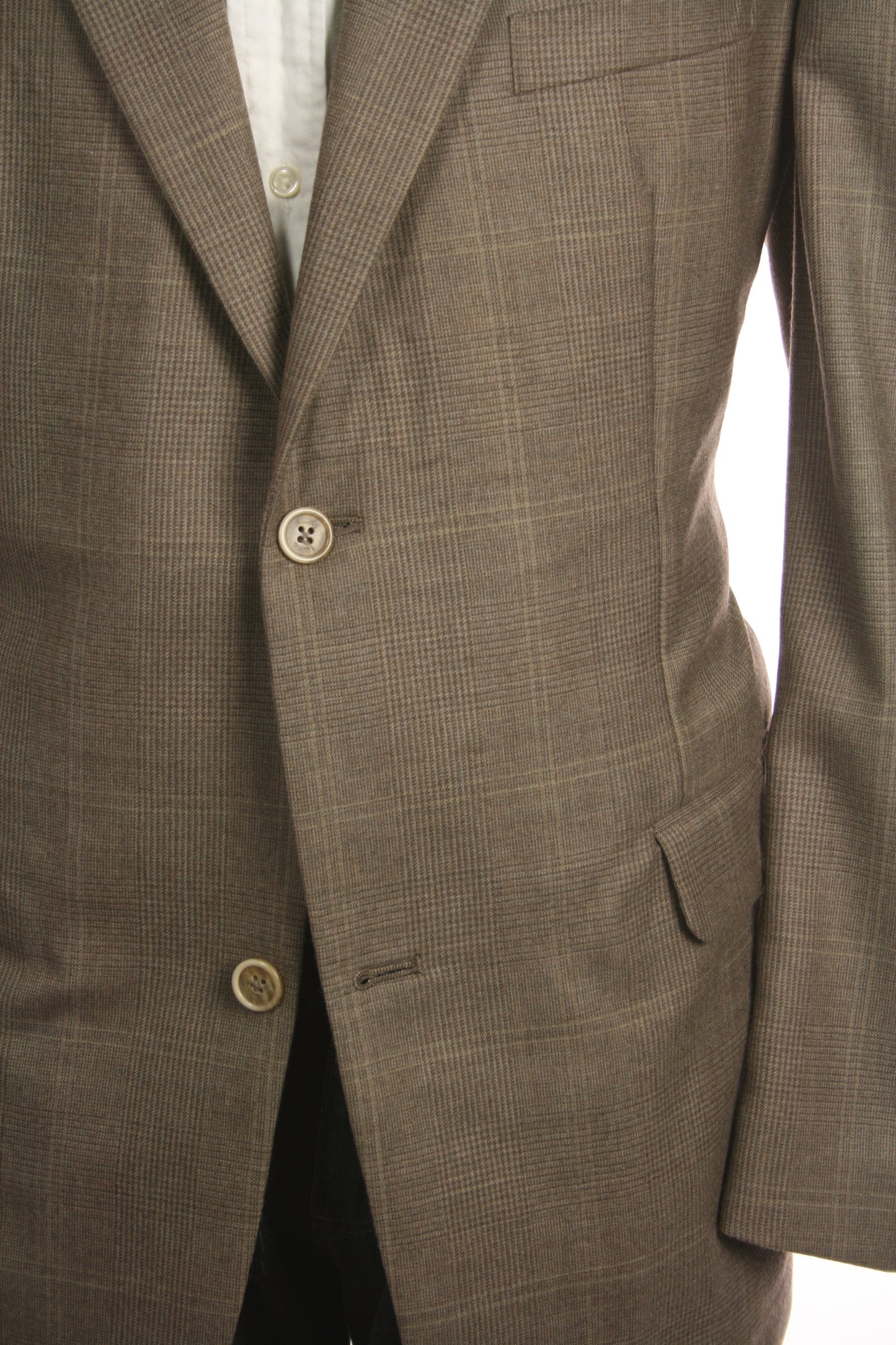 Tasso Elba Mens Taupe Glen Plaid Wool/Cashmere 2 Button Sport Coat Jacket