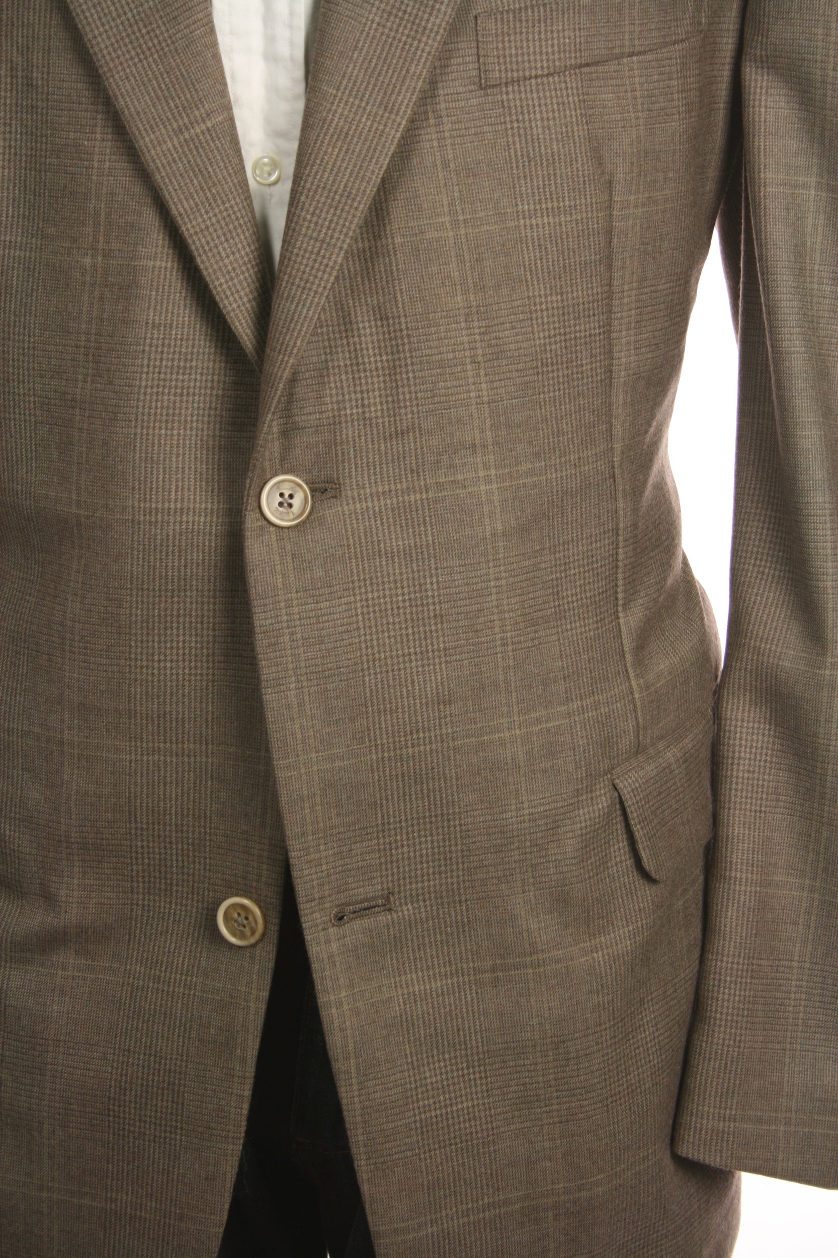 Tasso Elba Mens Taupe Glen Plaid Wool/Cashmere 2 Button Sport Coat Jacket