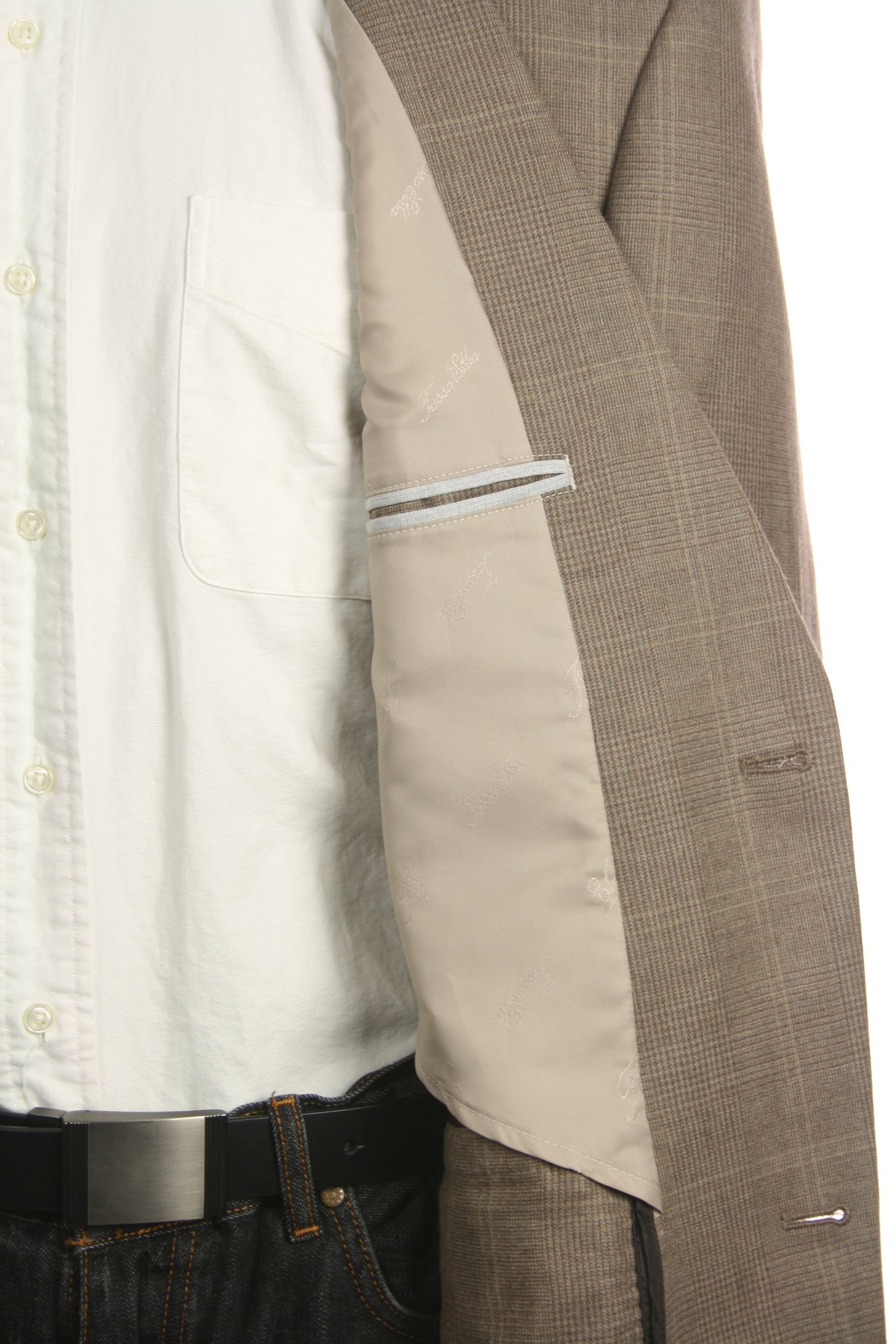 Tasso Elba Mens Taupe Glen Plaid Wool/Cashmere 2 Button Sport Coat Jacket