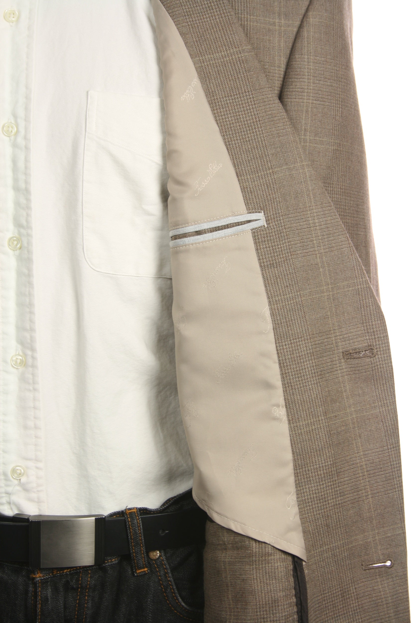 Tasso Elba Mens Taupe Glen Plaid Wool/Cashmere 2 Button Sport Coat Jacket