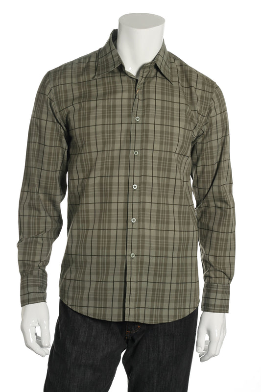 Roar Green Plaid Long Sleeve Barrel Cuff Button Front Shirt