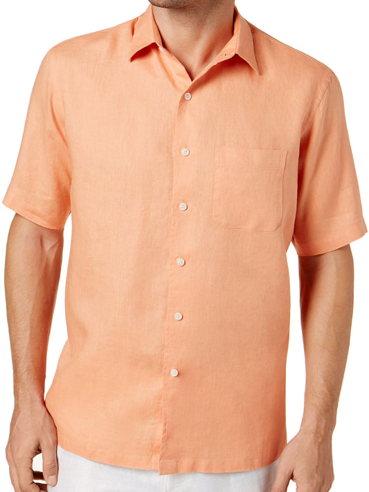 Tasso Elba Collezione Mens Ginger Coral Heather Camp Shirt