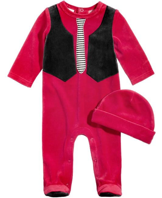 First Impressions Baby Red 2-Pc. Velour Hat & Vest Footed Jumpsuit