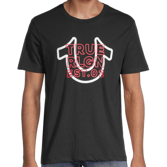True Religion Mens Black Horseshoe Graphic Crewneck T-Shirt