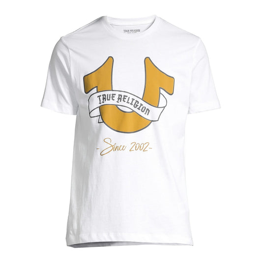 True Religion Mens White Banner Horseshoe Graphic Tee T-Shirt