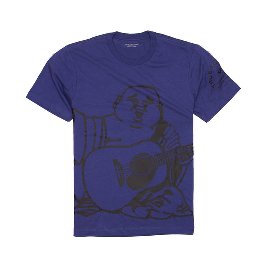 True Religion Mens Blue Ribbon Oversized Armhit Buddha Graphic T-Shirt