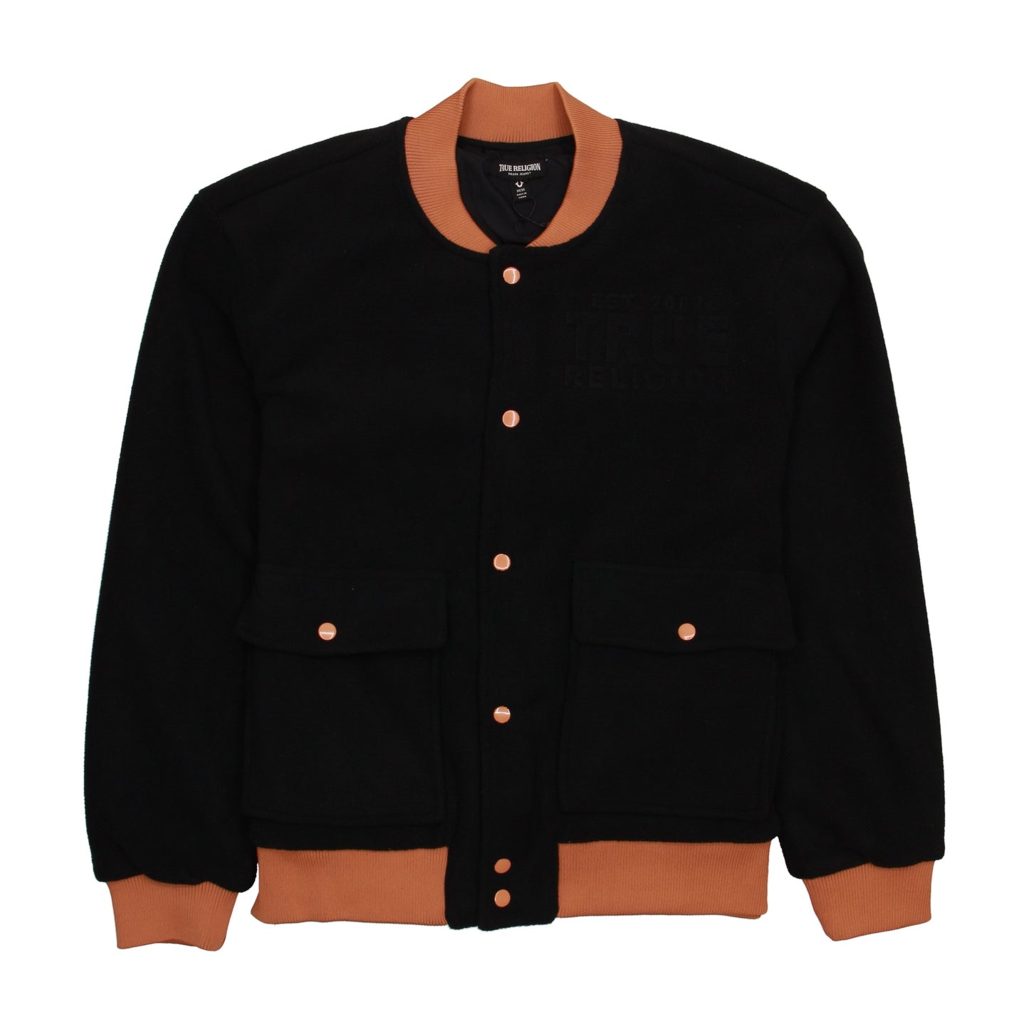 True Religion Men's Jet Black Fleece Bomber Jacket