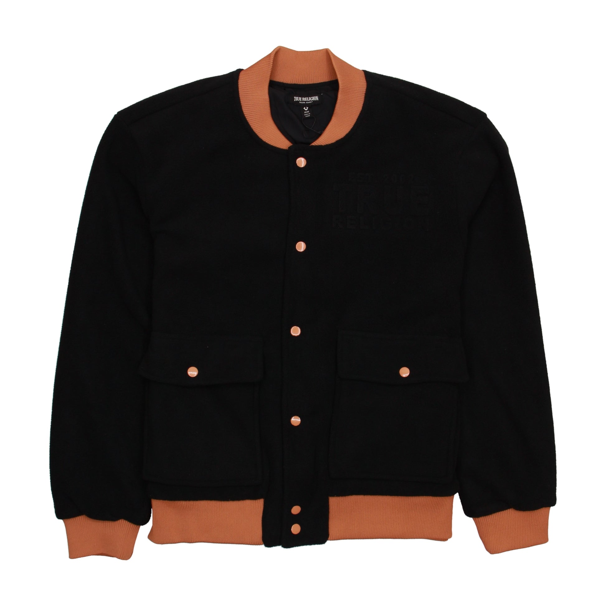 True Religion Men's Jet Black Fleece Bomber Jacket