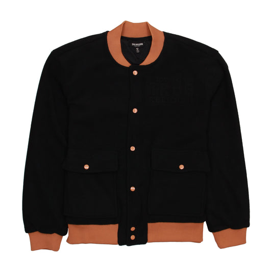 True Religion Men's Jet Black Fleece Bomber Jacket