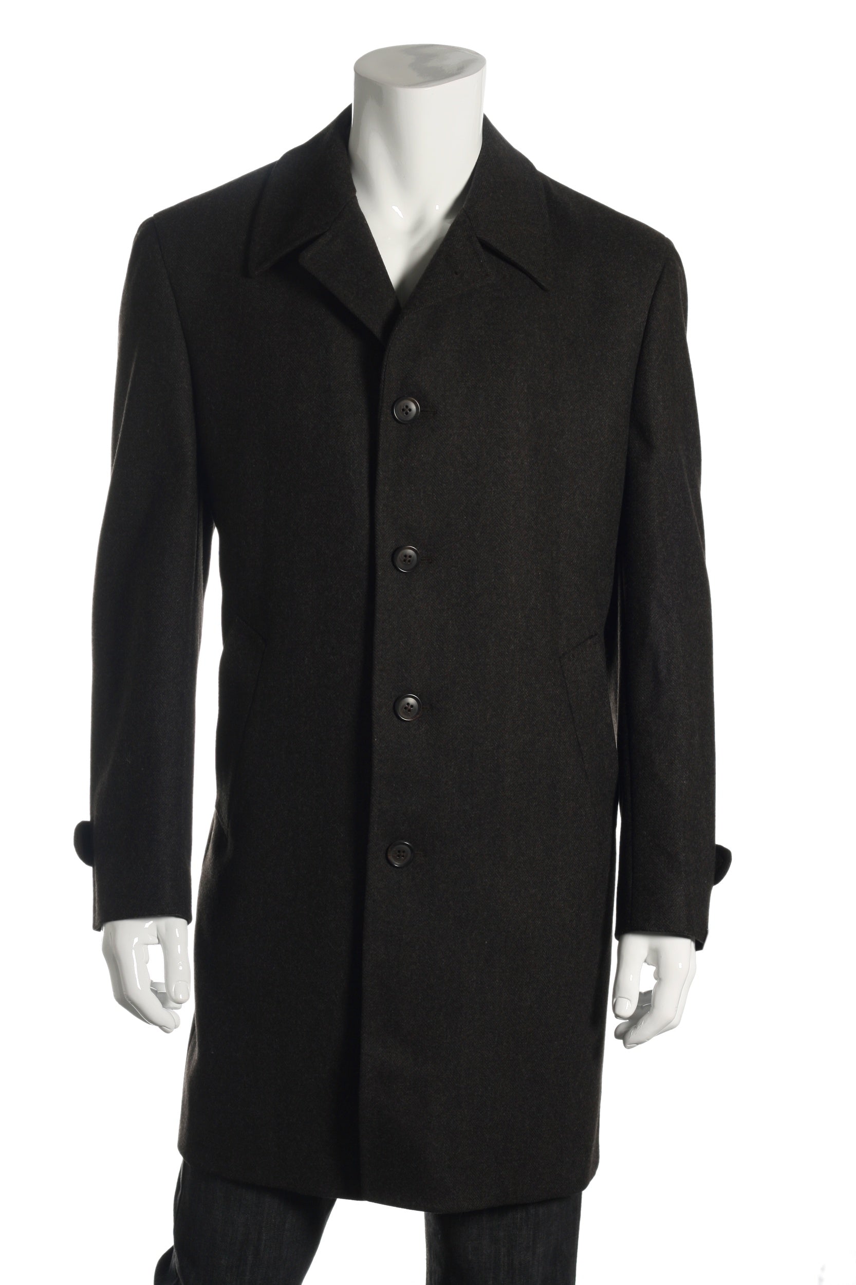 Lubiam Studio Mens Dark Brown Herringbone Wool Blend Top Coat