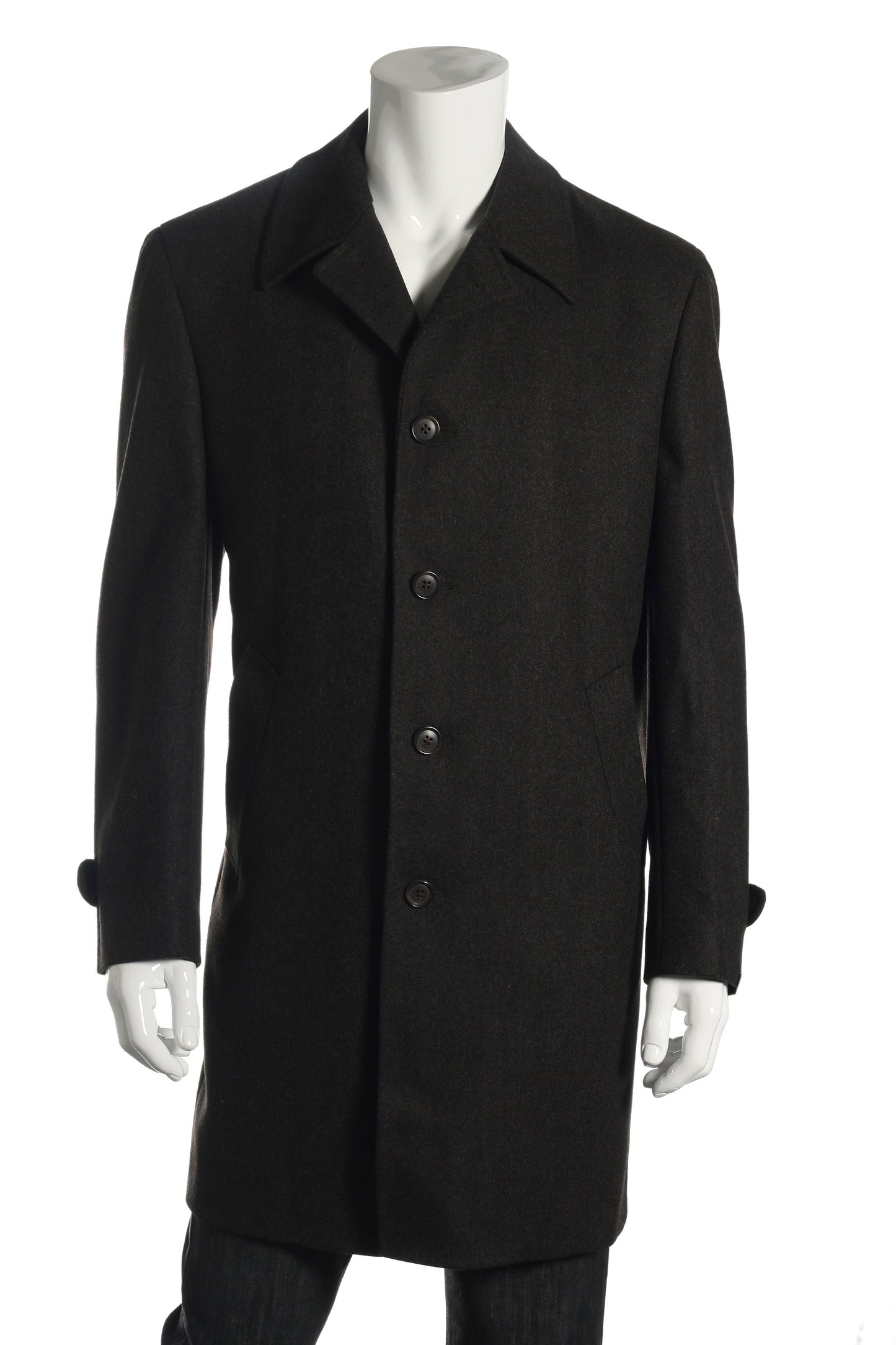 Lubiam Studio Mens Dark Brown Herringbone Wool Blend Top Coat